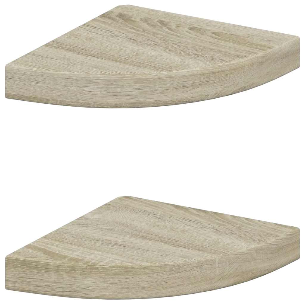 Scaffali Angolari a Parete 2 pz Rovere 25x25x3,8 cm in MDF