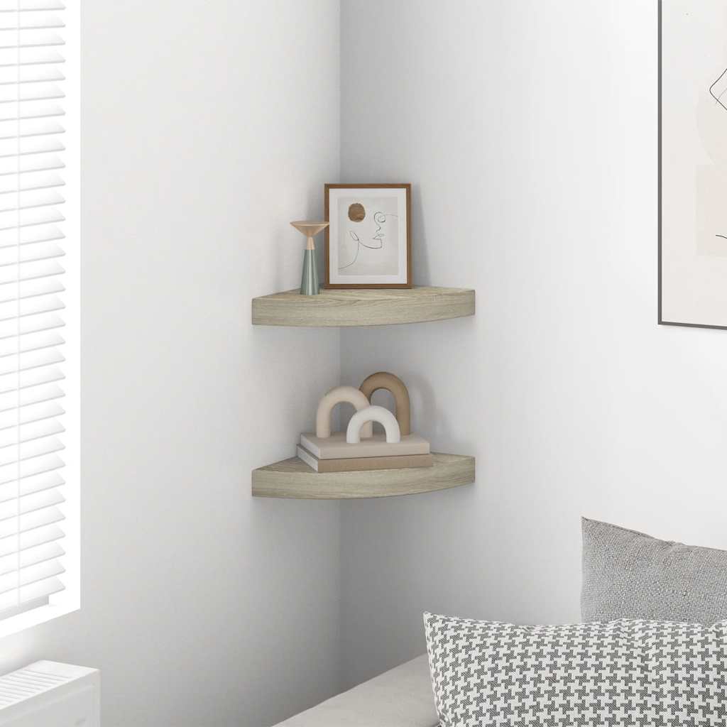 Scaffali Angolari a Parete 2 pz Rovere 25x25x3,8 cm in MDF | homemem39