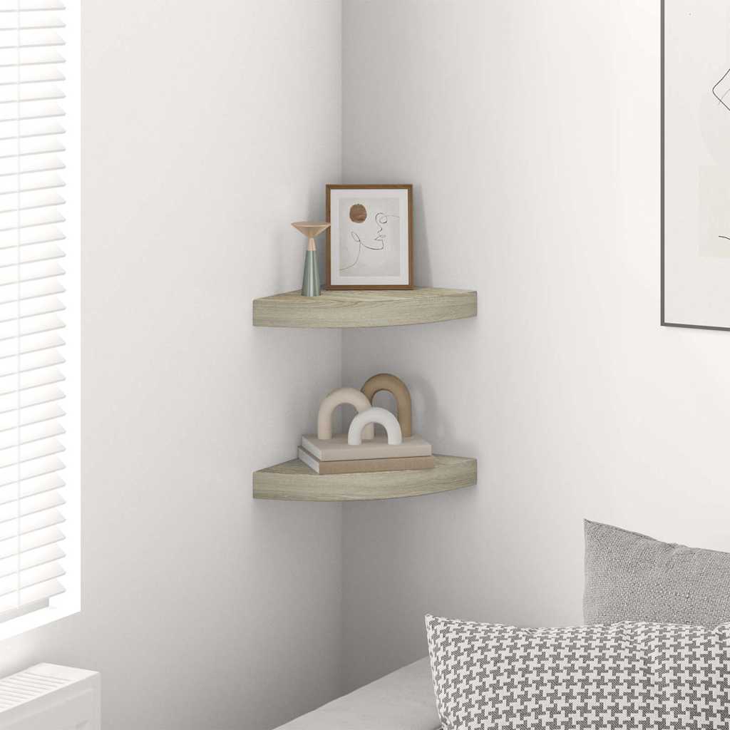 Scaffali Angolari a Parete 2 pz Rovere 25x25x3,8 cm in MDF