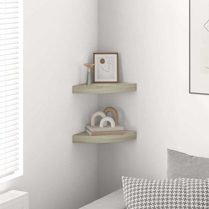Scaffali Angolari a Parete 2 pz Rovere 25x25x3,8 cm in MDF