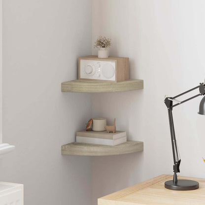 Scaffali Angolari a Parete 2 pz Rovere 25x25x3,8 cm in MDF
