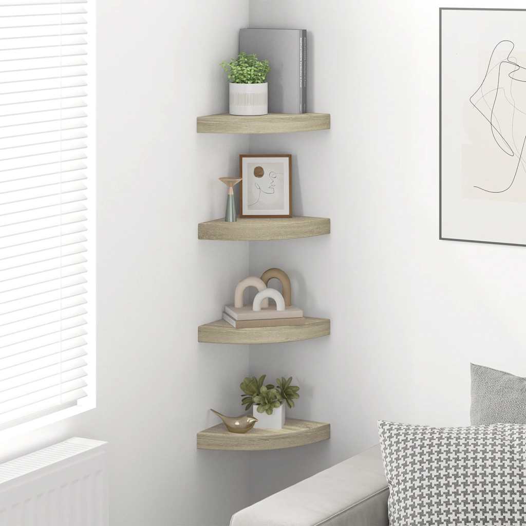 Scaffali Angolari a Parete 4 pz Rovere 25x25x3,8 cm in MDF | homemem39
