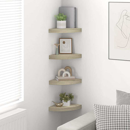 Scaffali Angolari a Parete 4 pz Rovere 25x25x3,8 cm in MDF