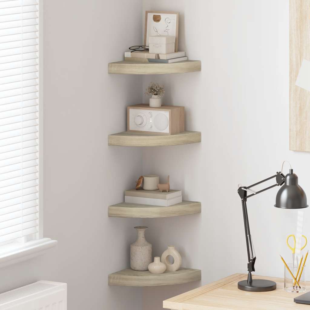Scaffali Angolari a Parete 4 pz Rovere 25x25x3,8 cm in MDF | homemem39
