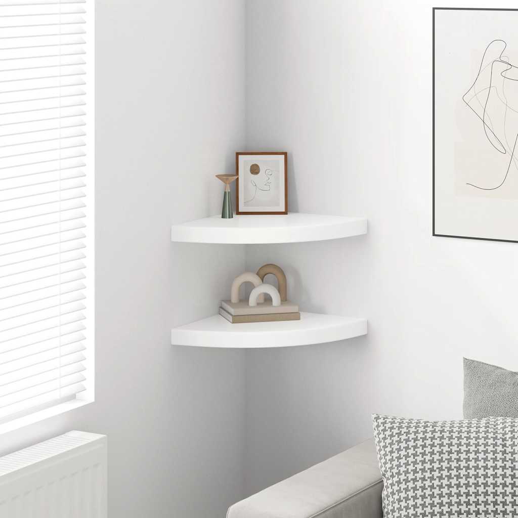 Scaffali Angolari a Parete 2 pz Bianco Lucido 35x35x3,8 cm MDF | homemem39