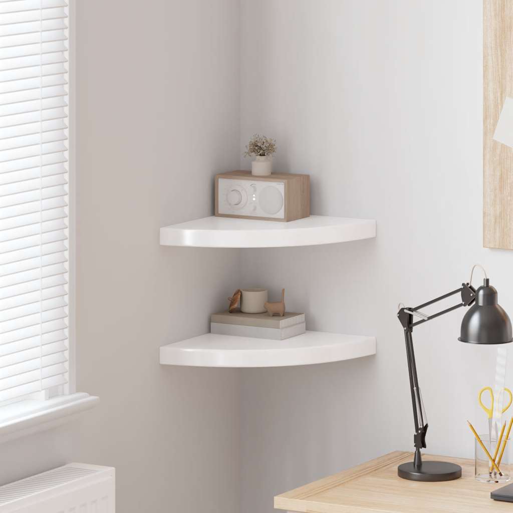 Scaffali Angolari a Parete 2 pz Bianco Lucido 35x35x3,8 cm MDF | homemem39