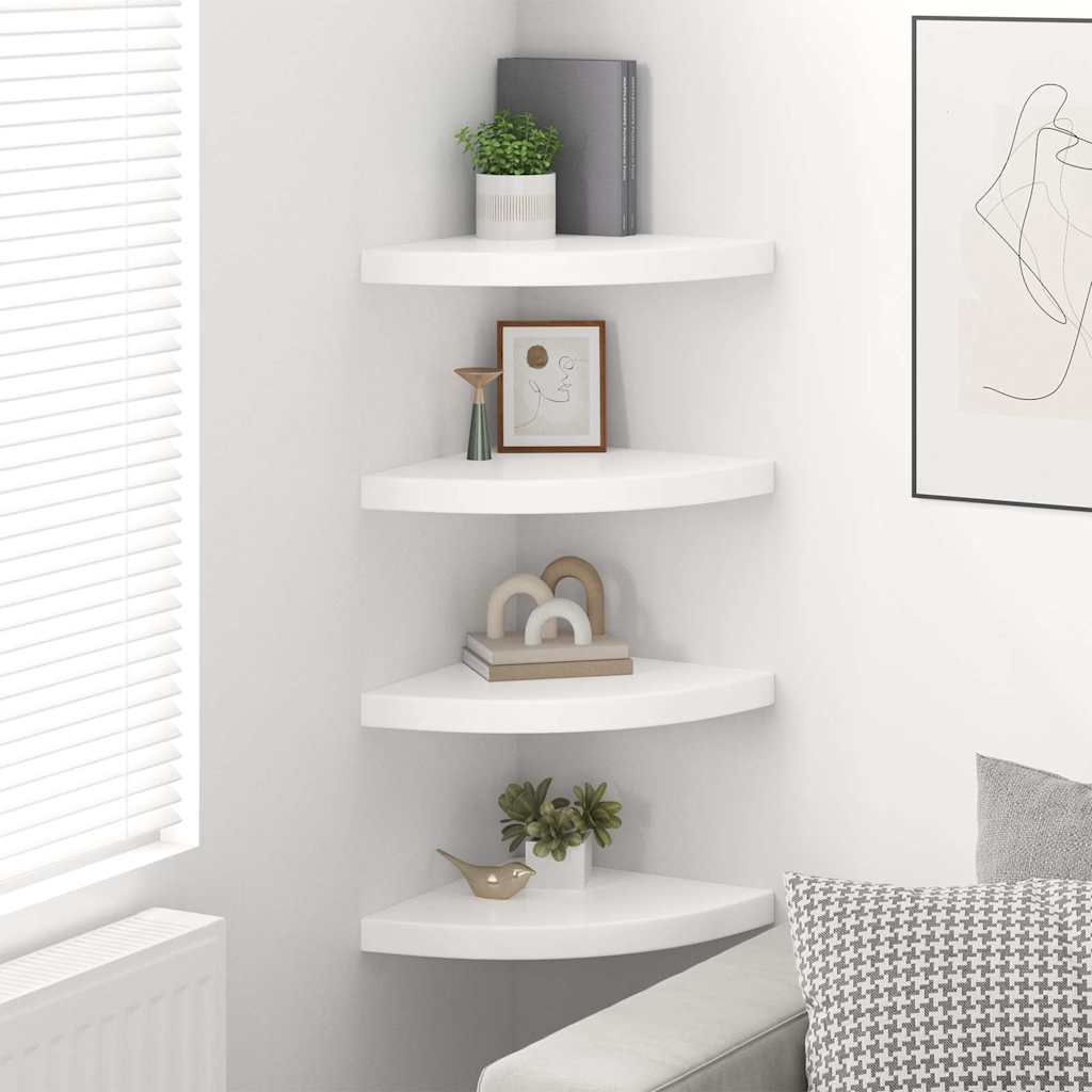 Scaffali Angolari a Parete 4 pz Bianco Lucido 35x35x3,8 cm MDF