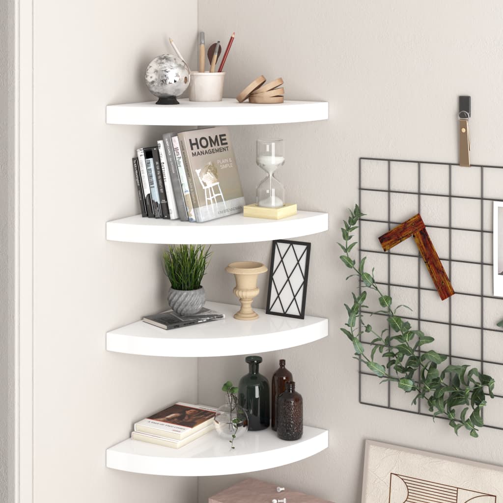 323909 vidaXL Floating Corner Shelves 4 pcs High Gloss White 35x35x3,8 cm MDF - homemem39