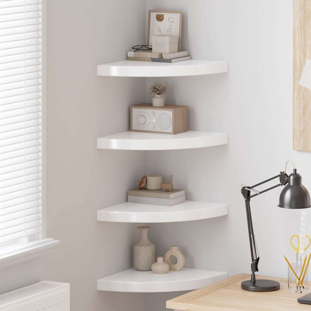 Scaffali Angolari a Parete 4 pz Bianco Lucido 35x35x3,8 cm MDF