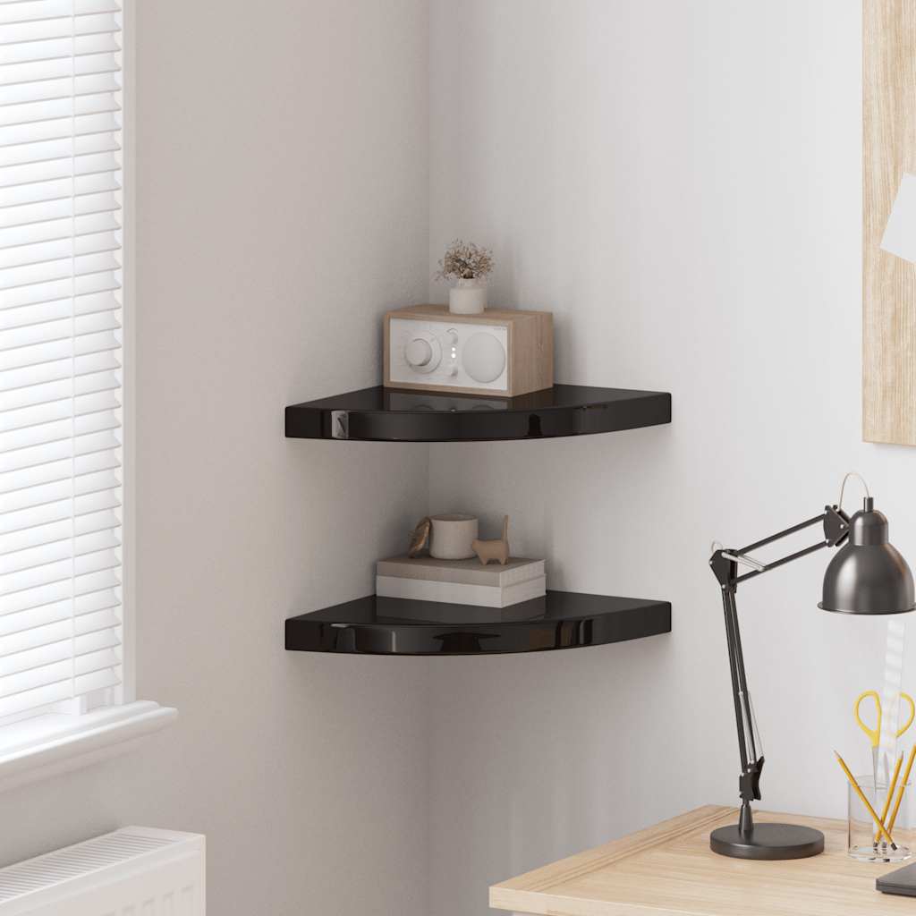 Scaffali Angolari a Parete 2 pz Nero Lucido 35x35x3,8 cm MDF - homemem39