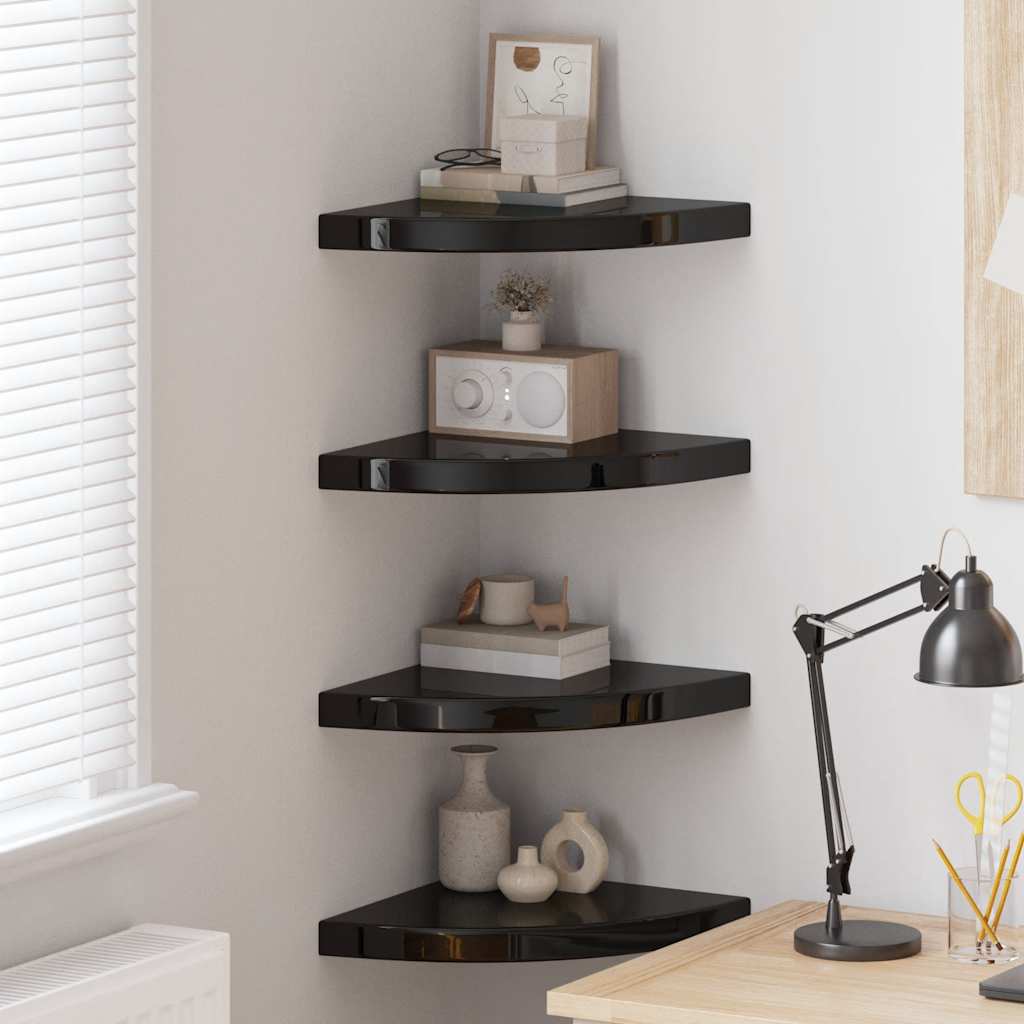 Scaffali Angolari a Parete 4 pz Nero Lucido 35x35x3,8 cm MDF | homemem39