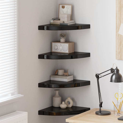 Scaffali Angolari a Parete 4 pz Nero Lucido 35x35x3,8 cm MDF | homemem39