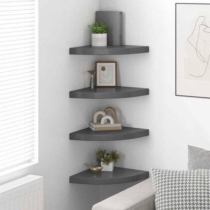 Scaffali Angolari a Parete 4 pz Grigio Lucido 35x35x3,8 cm MDF | homemem39