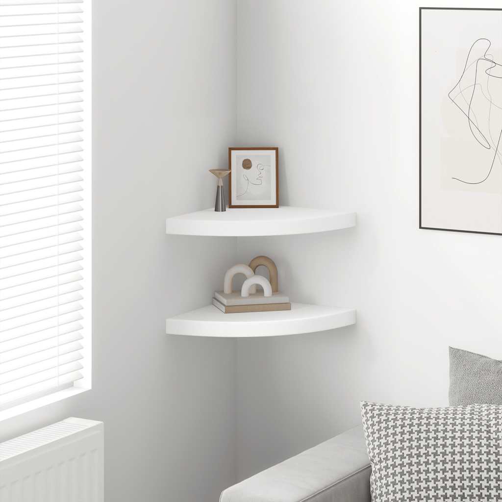 Mensole Angolari Sospese 2 pz Bianche 35x35x3,8 cm MDF | homemem39