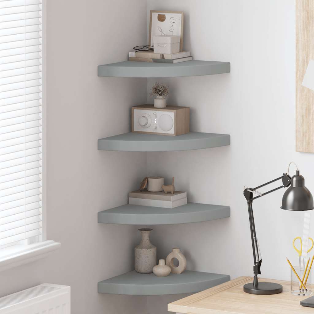 Scaffali Angolari a Parete 4 pz Grigi 35x35x3,8 cm in MDF | homemem39