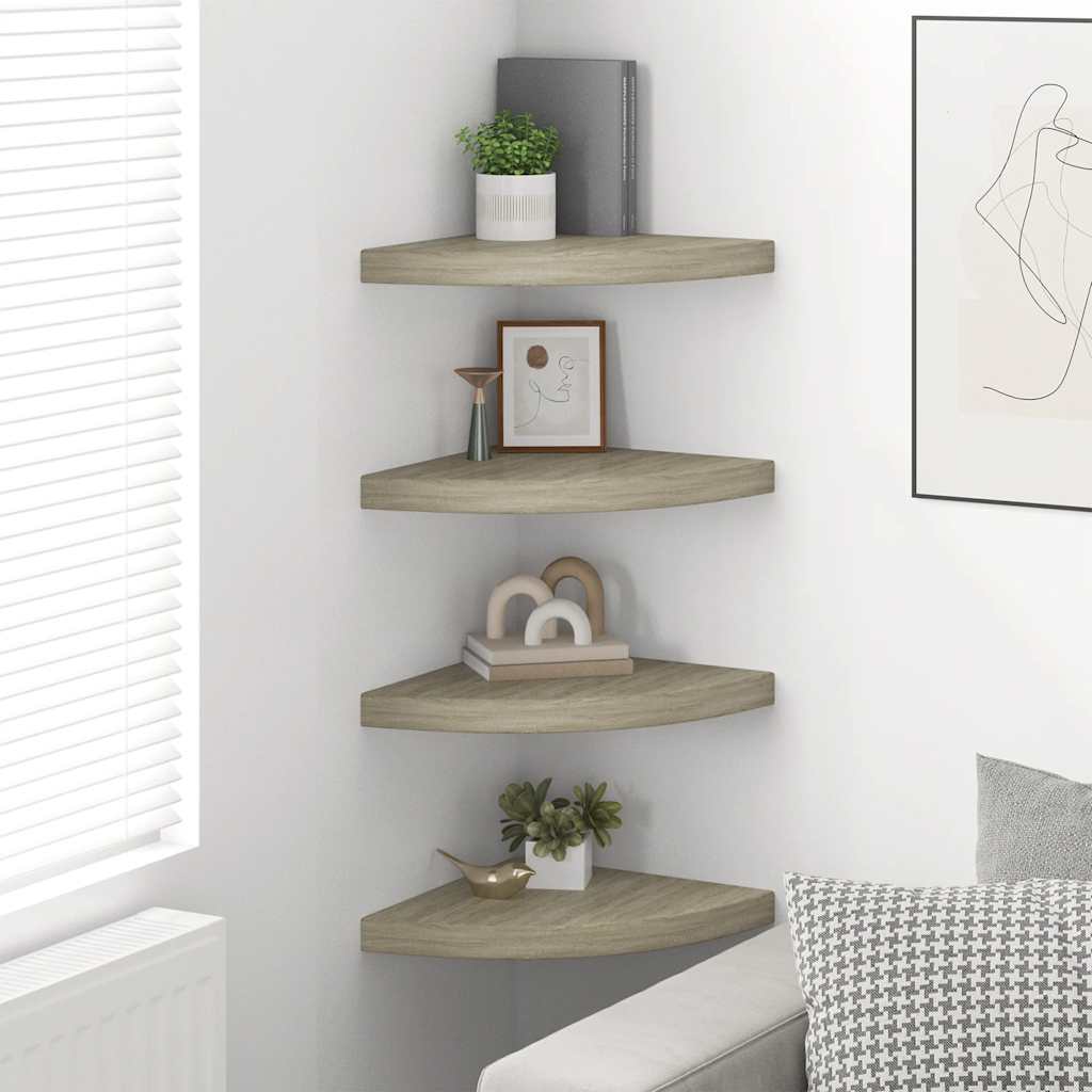 Scaffali Angolari a Parete 4 pz Rovere 35x35x3,8 cm in MDF | homemem39