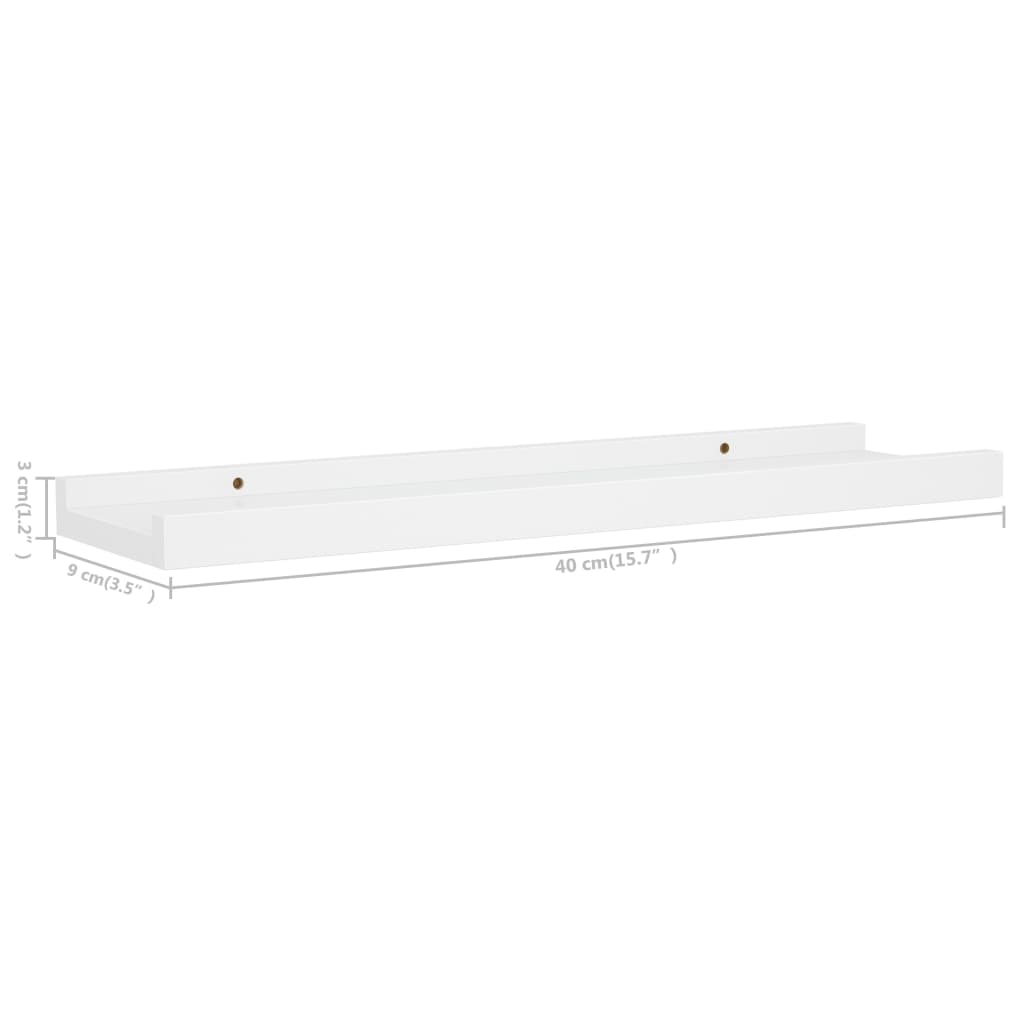Shelves with Overhang 2 pcs White 40x9x3 cm MDF