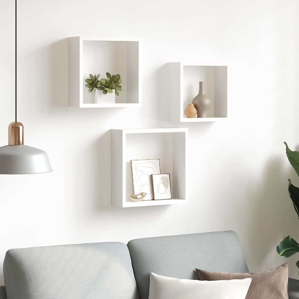 Mensole a Cubo da Parete 3 pz Bianche in MDF | homemem39