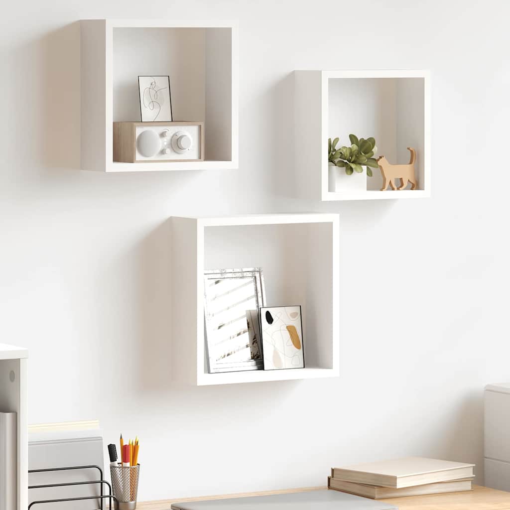 Mensole a Cubo da Parete 3 pz Bianche in MDF