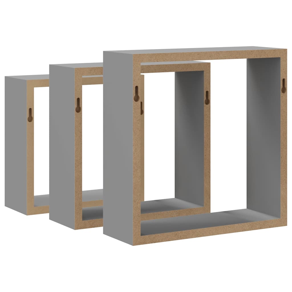 Mensole a Cubo da Parete 3 pz Grigie in MDF