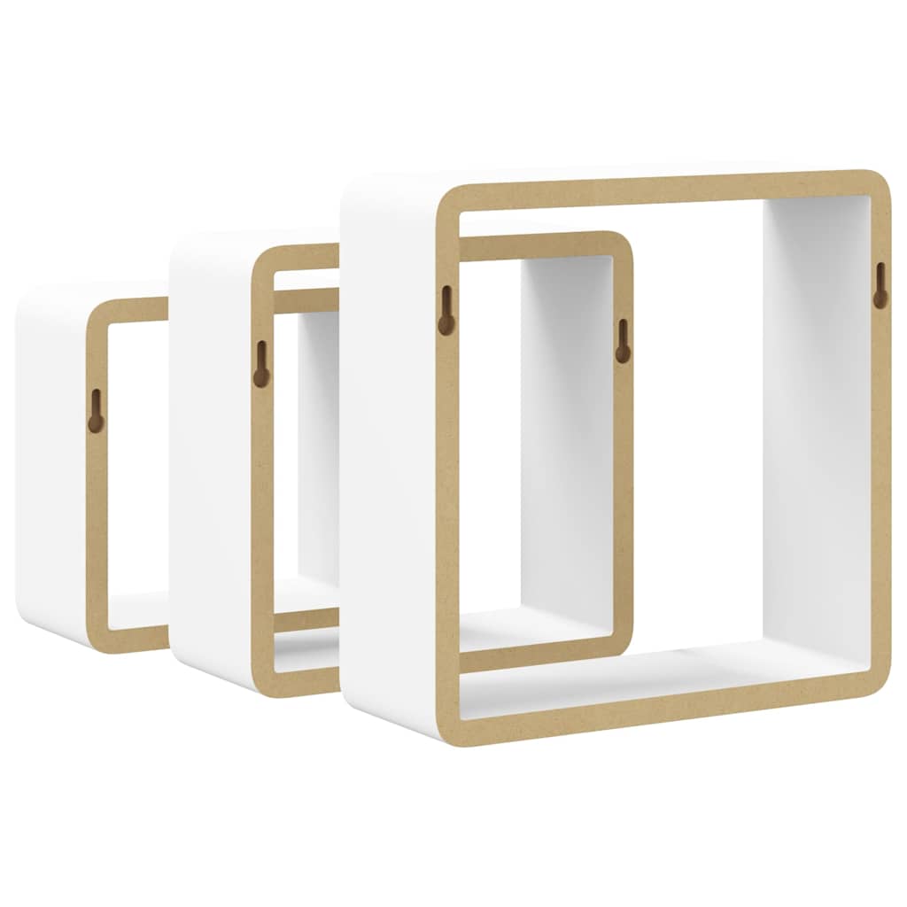 Mensole a Cubo da Parete 3 pz Bianche in MDF