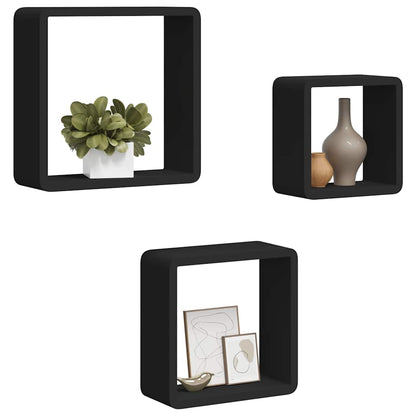 Mensole a Cubo da Parete 3 pz Nere in MDF