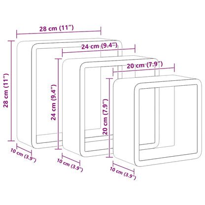 Mensole a Cubo da Parete 3 pz Nere in MDF | homemem39