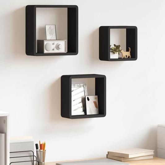 Mensole a Cubo da Parete 3 pz Nere in MDF | homemem39