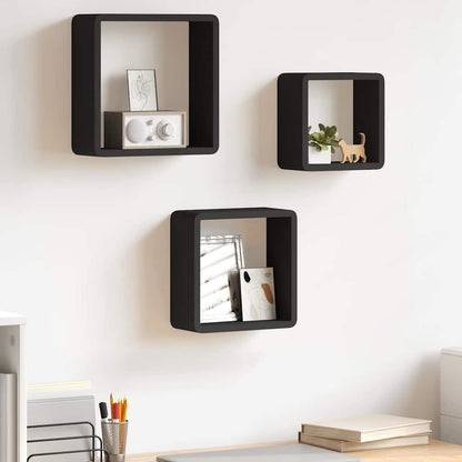 Mensole a Cubo da Parete 3 pz Nere in MDF
