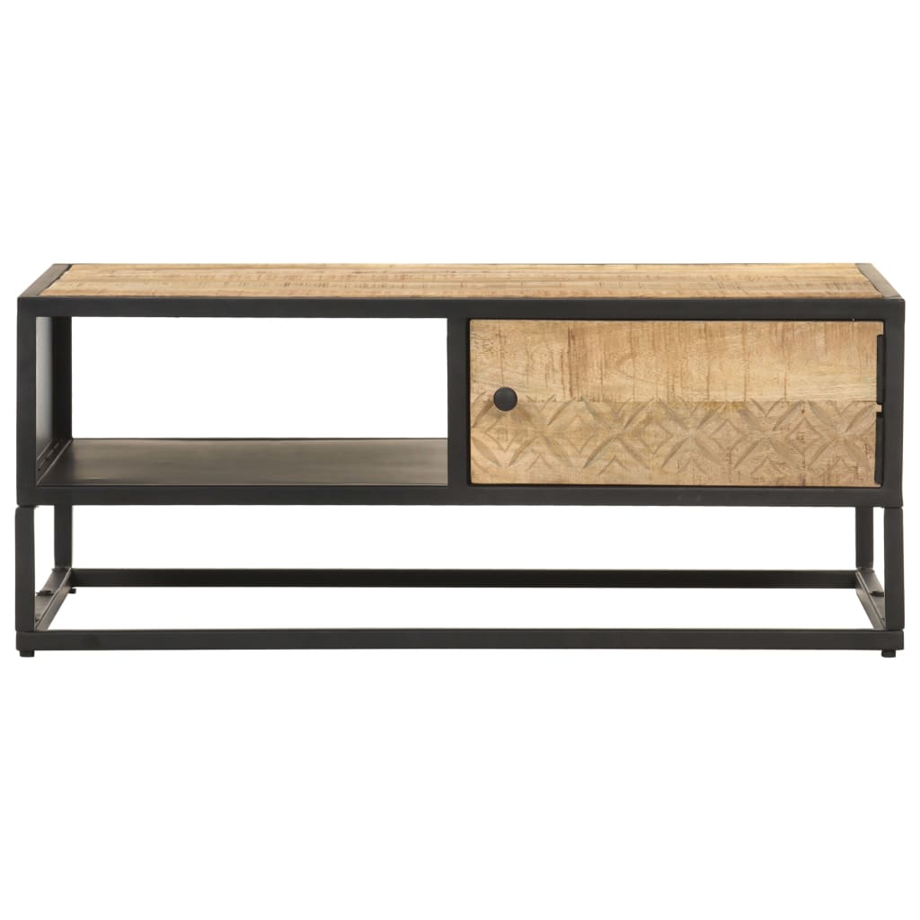 Tavolino con Anta Intagliata 90x55x36 cm Legno di Mango Grezzo | homemem39