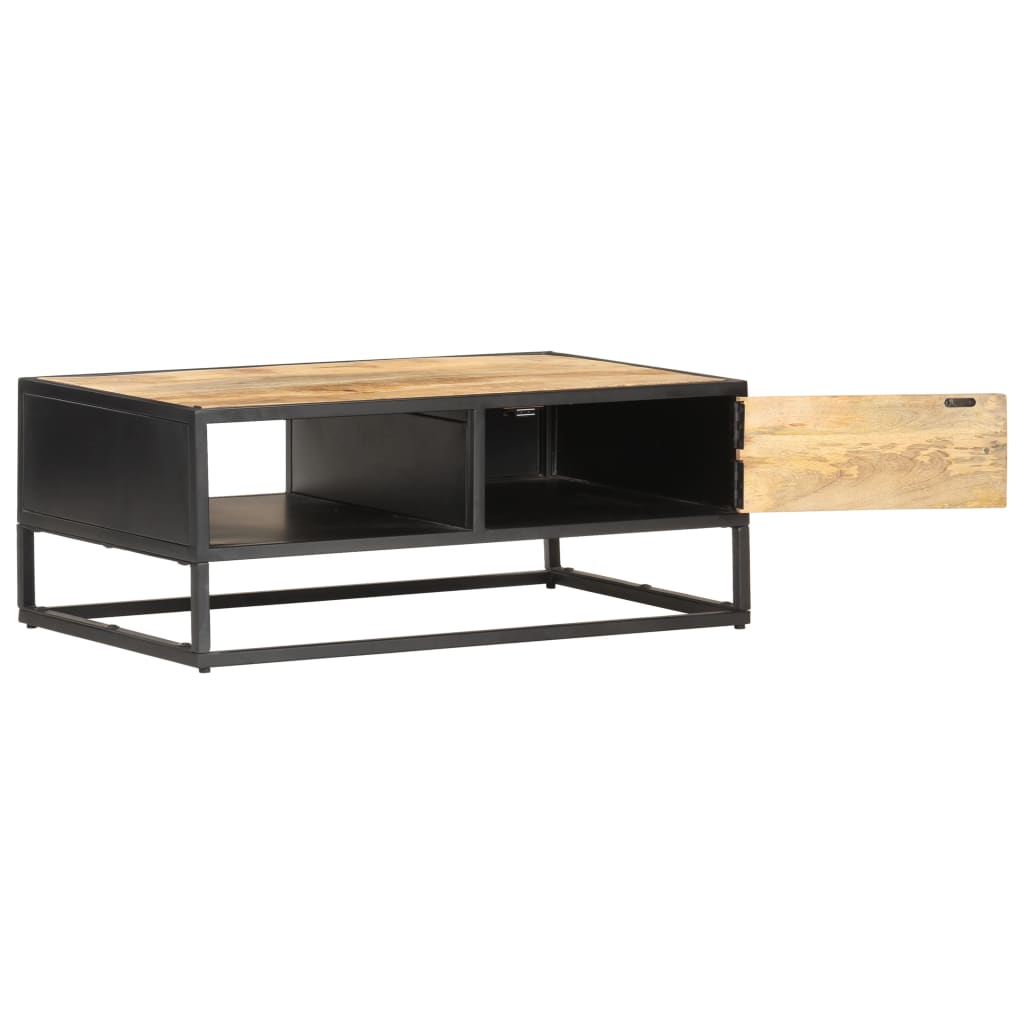 Tavolino con Anta Intagliata 90x55x36 cm Legno di Mango Grezzo | homemem39