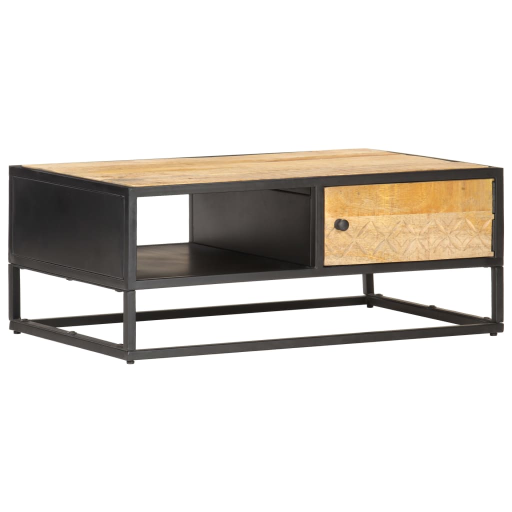 Tavolino con Anta Intagliata 90x55x36 cm Legno di Mango Grezzo | homemem39