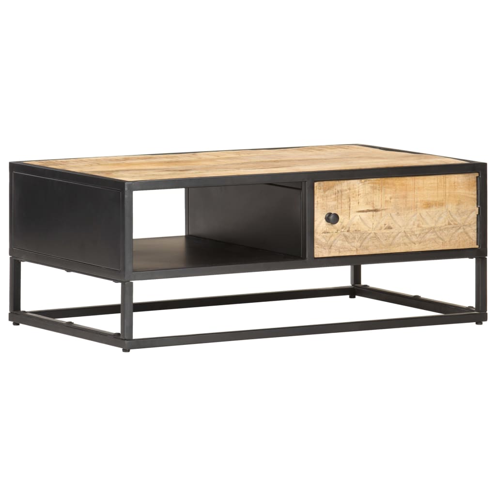 Tavolino con Anta Intagliata 90x55x36 cm Legno di Mango Grezzo | homemem39