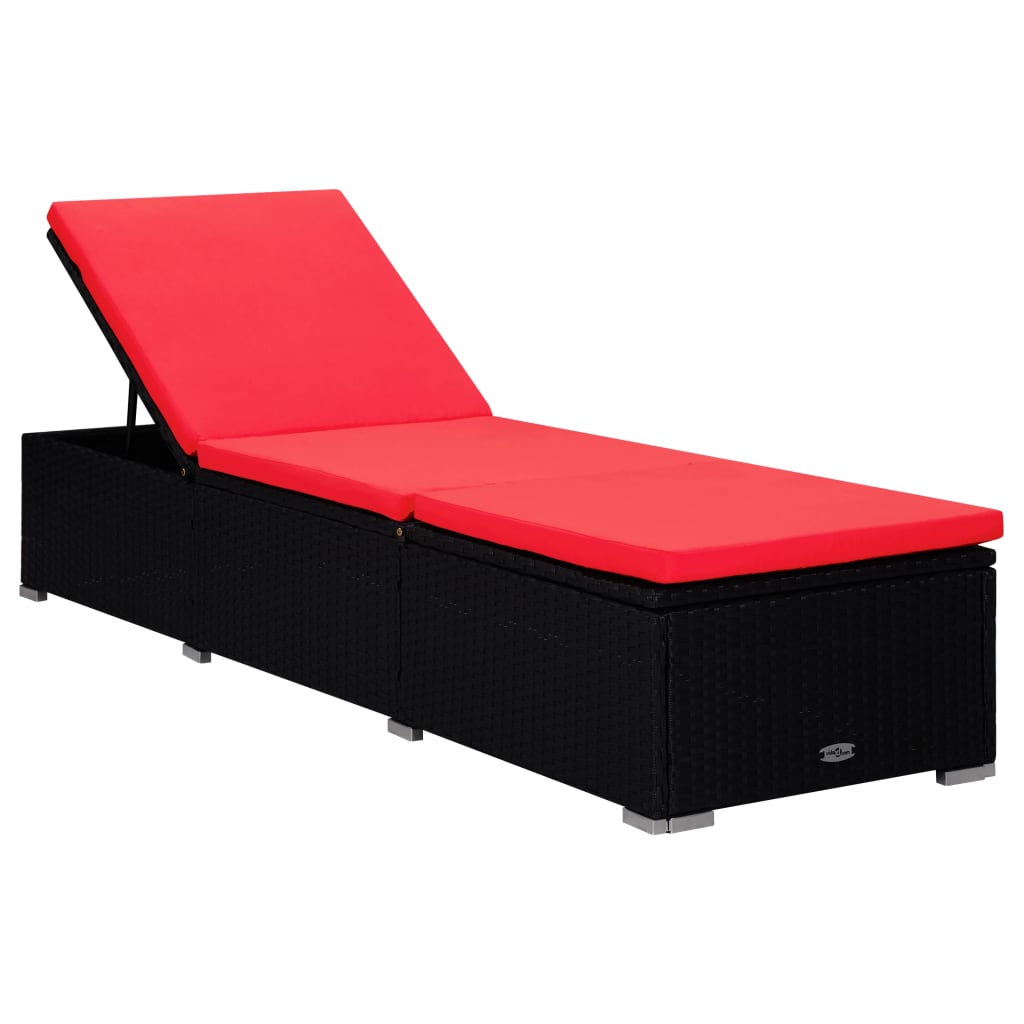 Lettino Prendisole con Cuscino e Tavolino in Polyrattan Rosso | homemem39