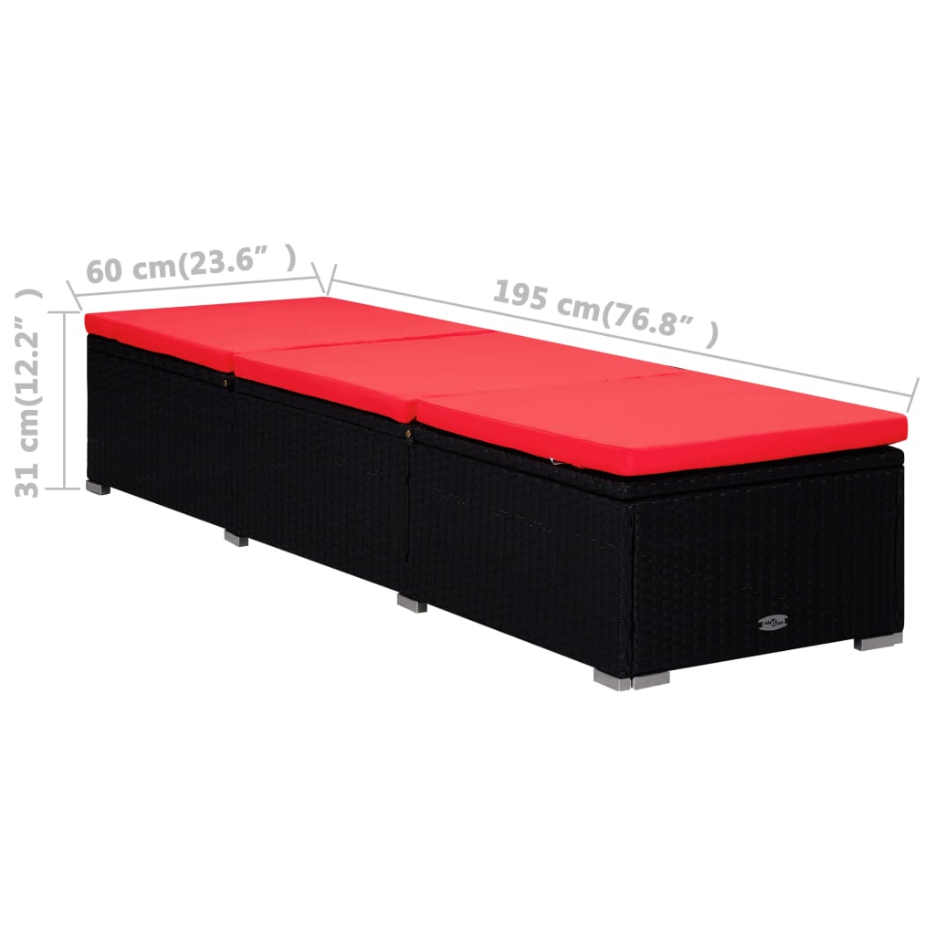 Lettino Prendisole con Cuscino e Tavolino in Polyrattan Rosso | homemem39
