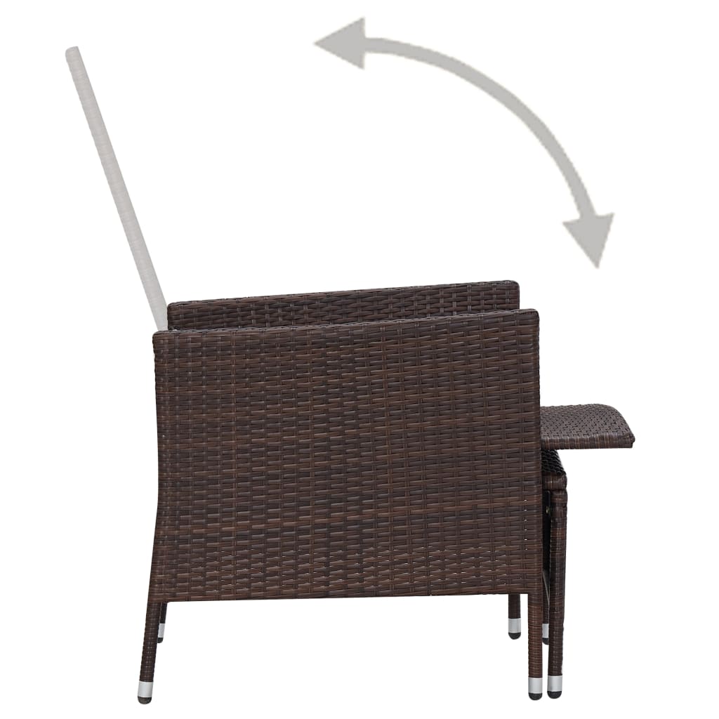 Sedia da Giardino Reclinabile con Cuscino in Polyrattan Marrone | homemem39