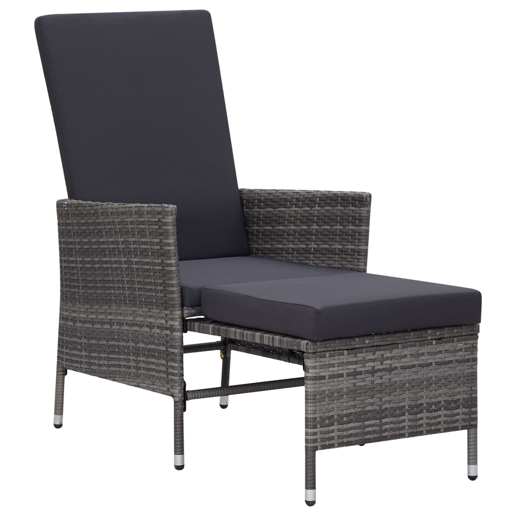 Sedia da Giardino Reclinabile con Cuscino in Polyrattan Grigio | homemem39