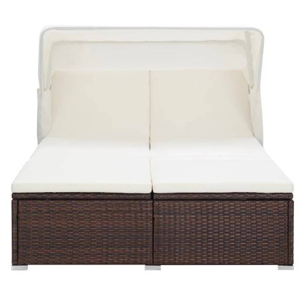 Lettino Prendisole a 2 Posti con Cuscino in Polyrattan Marrone - homemem39