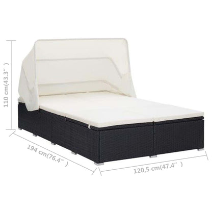 Lettino Prendisole a 2 Posti con Cuscino in Polyrattan Nero - homemem39