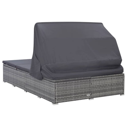 Lettino Prendisole a 2 Posti con Cuscino in Polyrattan Grigio - homemem39