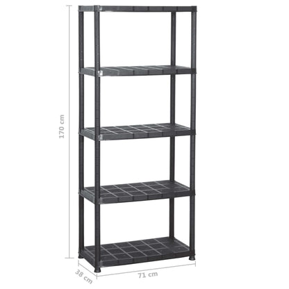 Scaffale a 5 Ripiani Nero 71x38x170 cm in Plastica - homemem39