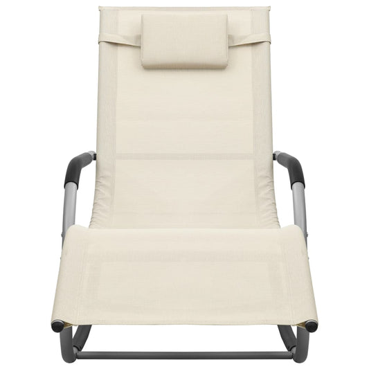 Lettino Prendisole in Textilene Crema e Grigio - homemem39