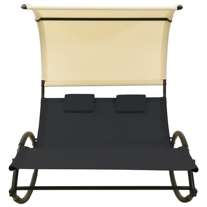 Lettino Prendisole Doppio Baldacchino in Textilene Nero e Crema - homemem39