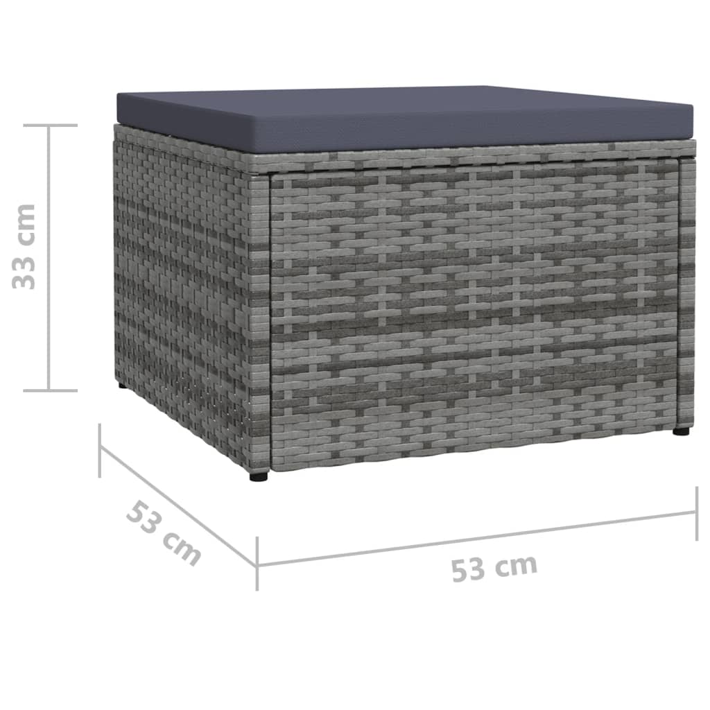 Poggiapiedi da Giardino con Cuscini Grigio in Polyrattan