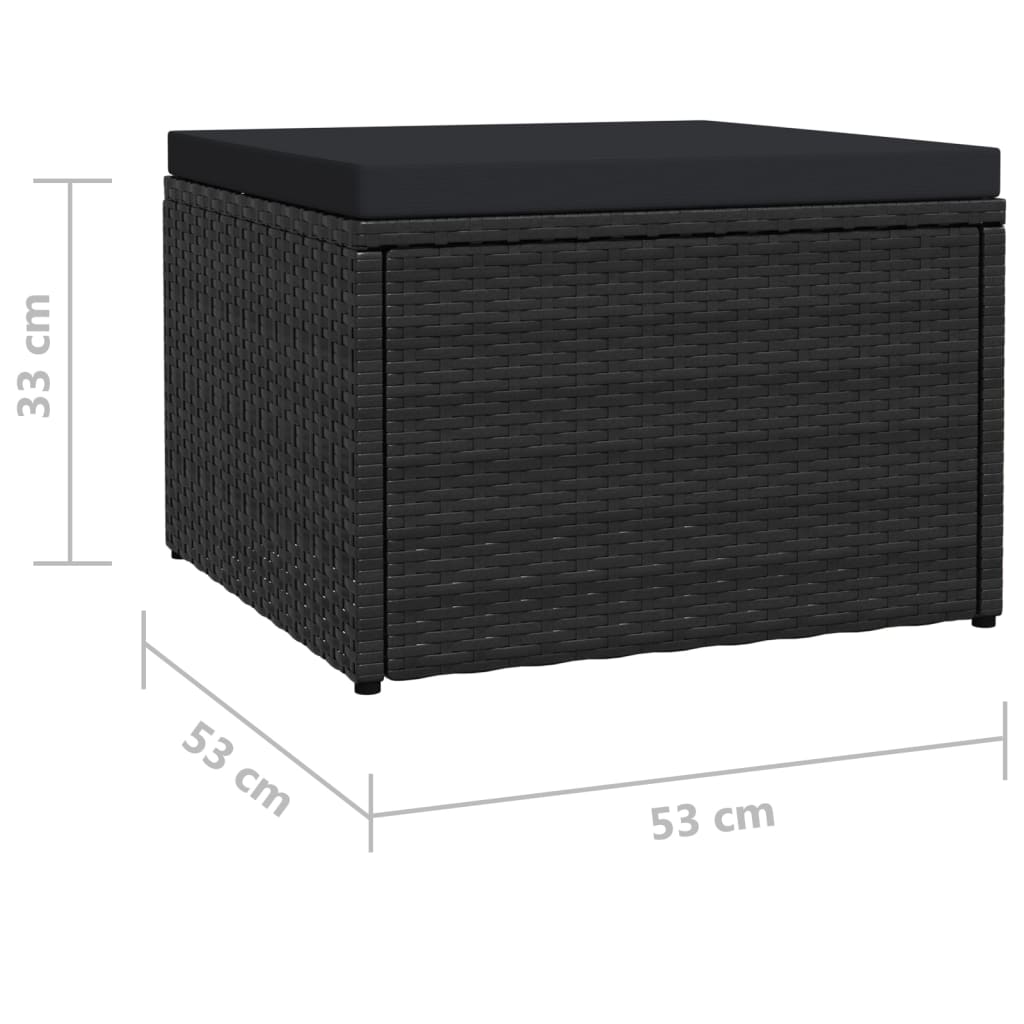 Poggiapiedi da Giardino con Cuscini Nero in Polyrattan | homemem39