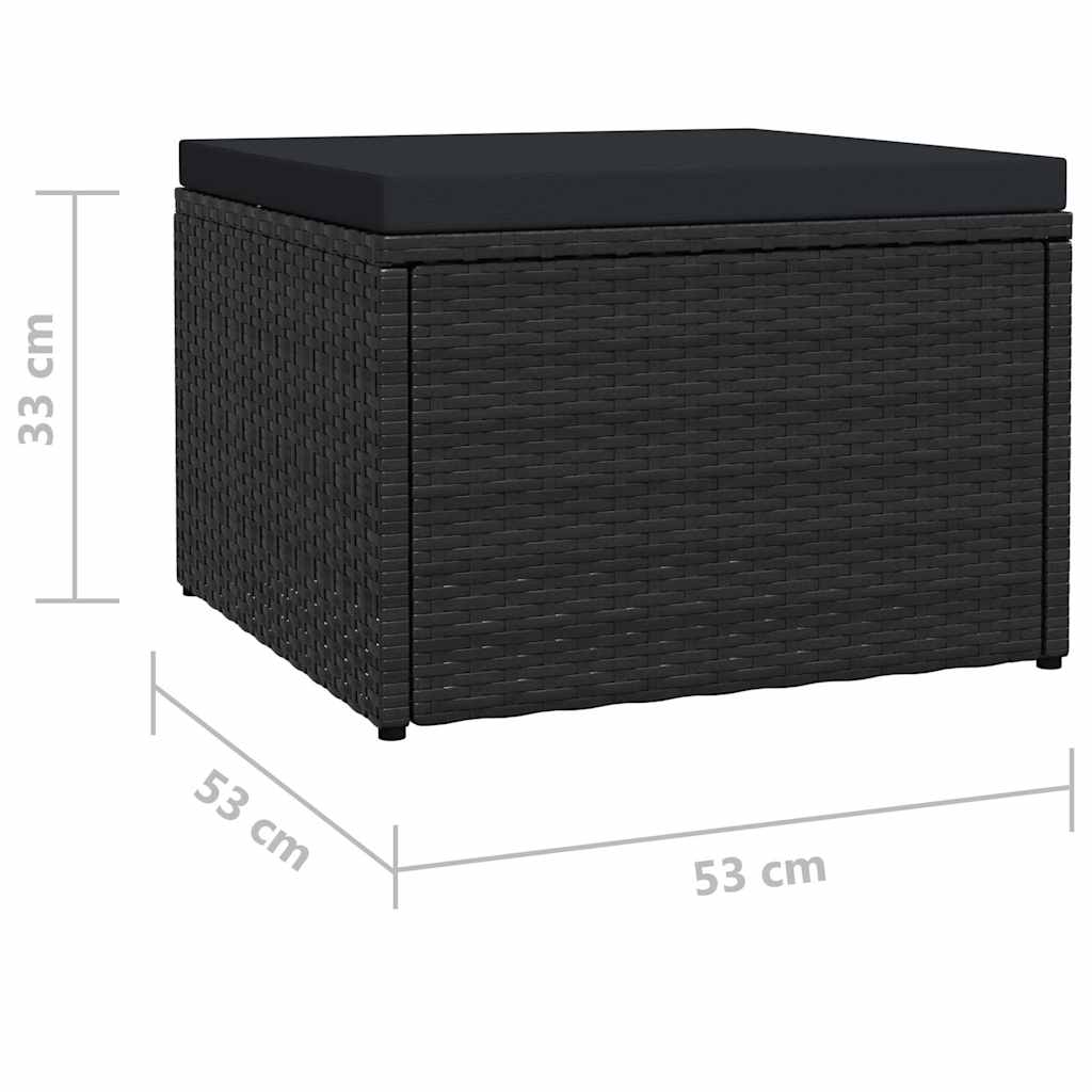 Poggiapiedi da Giardino con Cuscini Nero in Polyrattan
