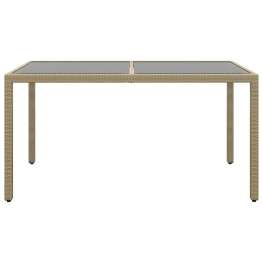 Tavolo Giardino 150x90x75cm Vetro Temperato Polyrattan Beige - homemem39