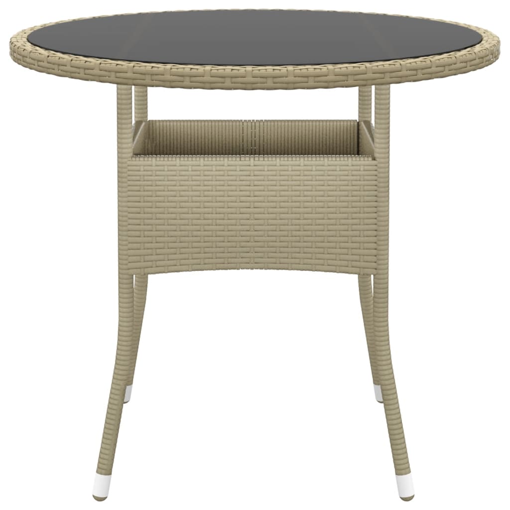 Tavolo da Giardino Ø80x75cm Vetro Temperato e Polyrattan Beige - homemem39
