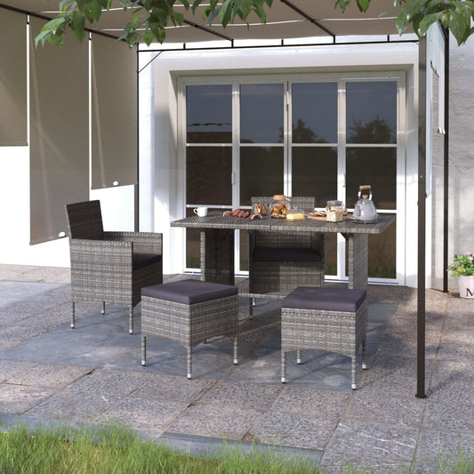 Set Sedie da Giardino con Poggiapiedi 4 pz in Polyrattan Grigio - homemem39