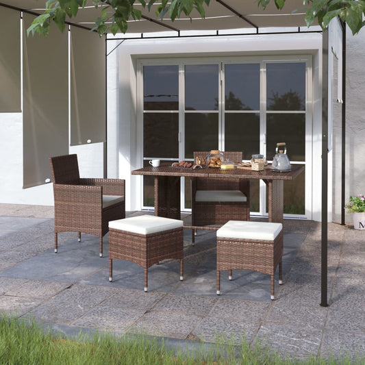 Set Sedie da Giardino e Poggiapiedi 4 pz in Polyrattan Marrone - homemem39